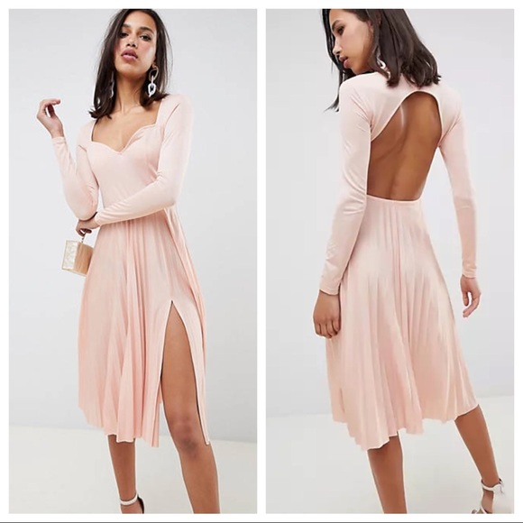ASOS Dresses & Skirts - NWT ASOS Design Blush Pink Sweetheart Pleated Midi Dress Size 4
